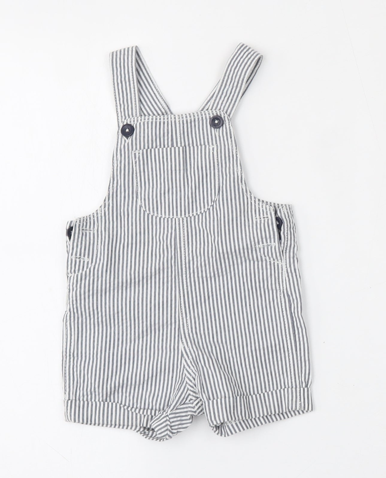 United Colors of Benetton Girls Multicoloured Striped Cotton Dungaree One-Piece Size 6-9 Months  Button