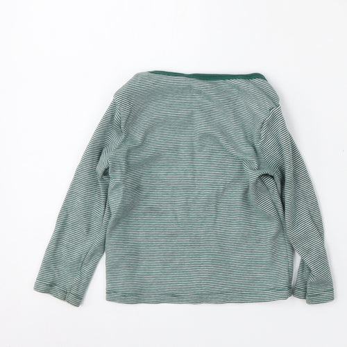 F&F Boys Green Striped Ramie Basic T-Shirt Size 12-18 Months Round Neck Button