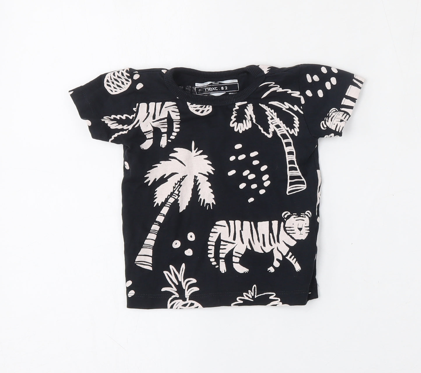 NEXT Boys Black Geometric Cotton Basic T-Shirt Size 6-9 Months Round Neck