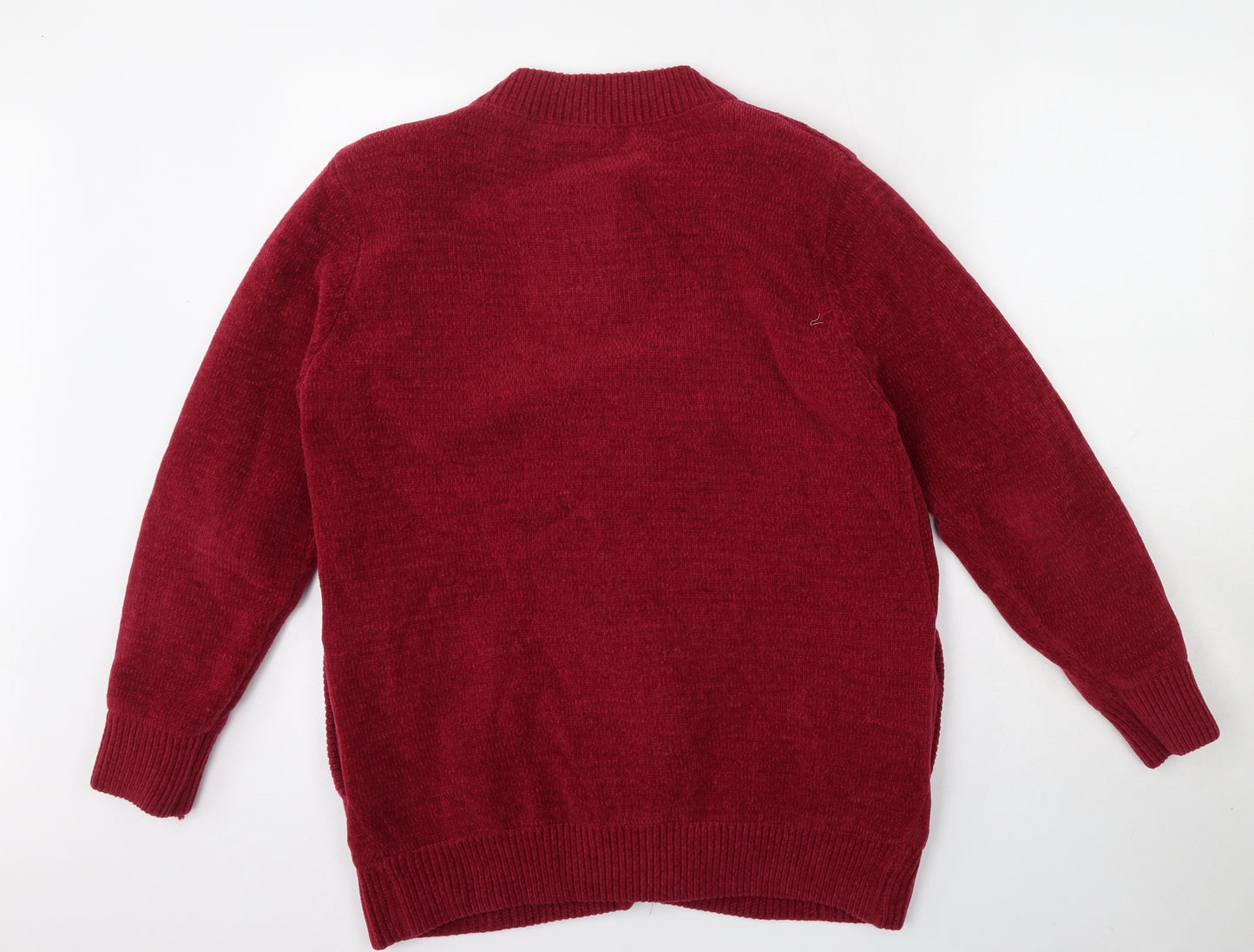 REFLECT knitwear Womens Red Round Neck Floral Acrylic Cardigan Jumper Size S