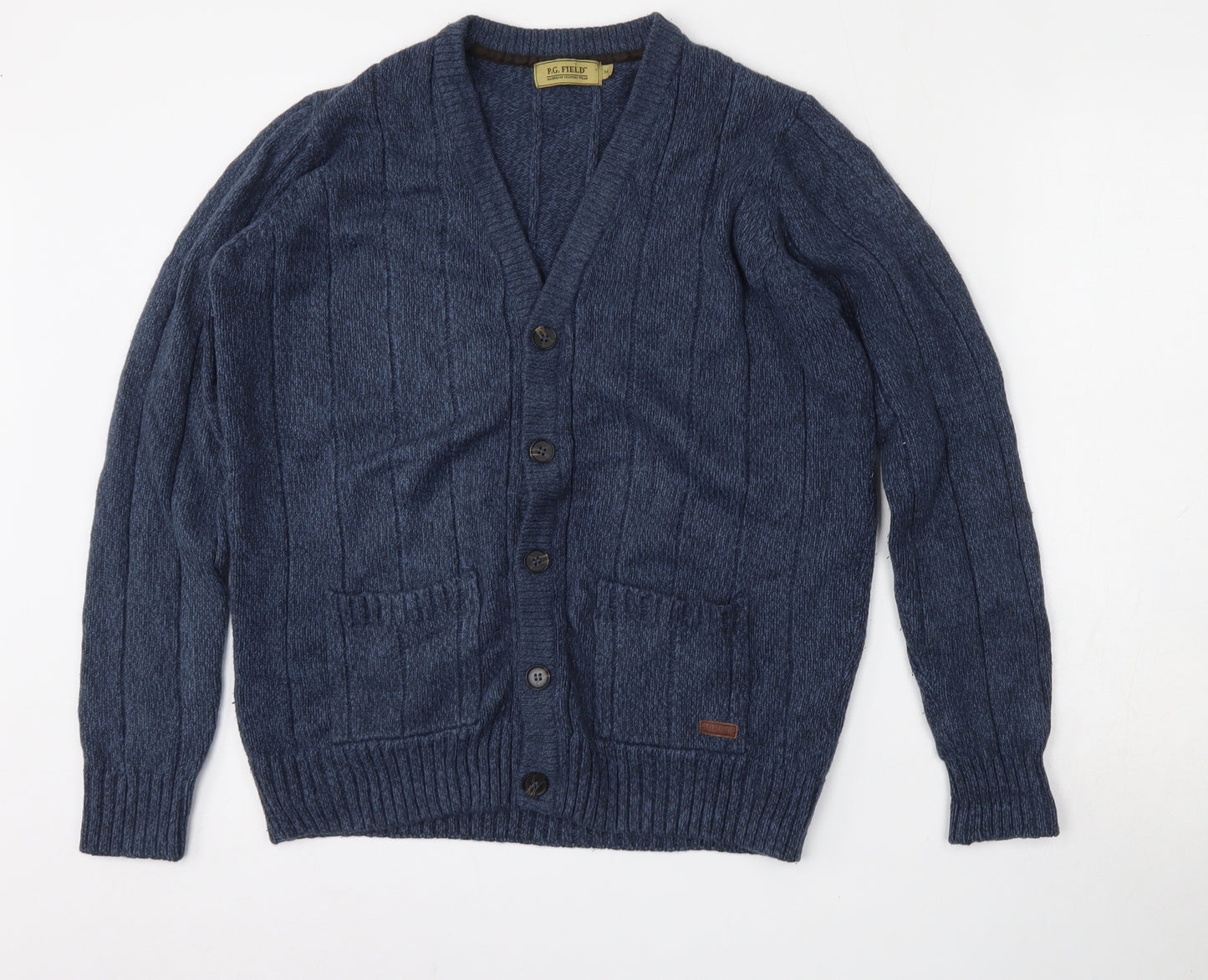 PG Field Mens Blue Round Neck  Acrylic Cardigan Jumper Size M