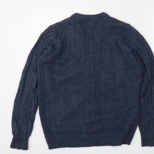 PG Field Mens Blue Round Neck  Acrylic Cardigan Jumper Size M