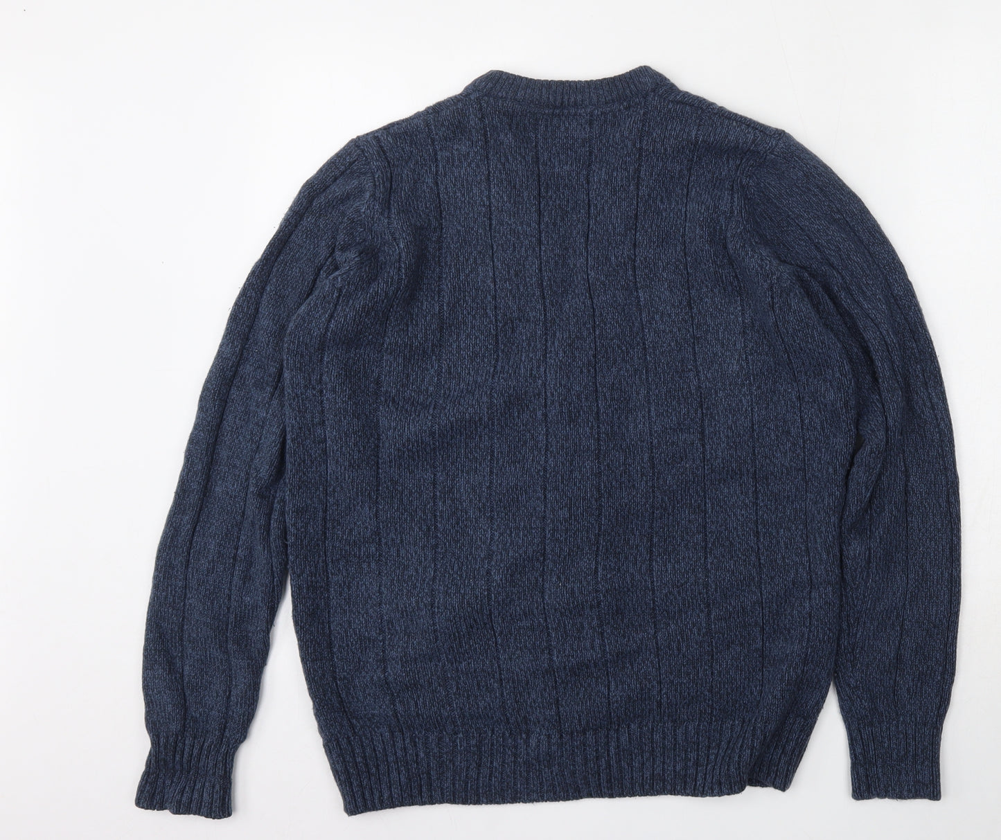 PG Field Mens Blue Round Neck  Acrylic Cardigan Jumper Size M