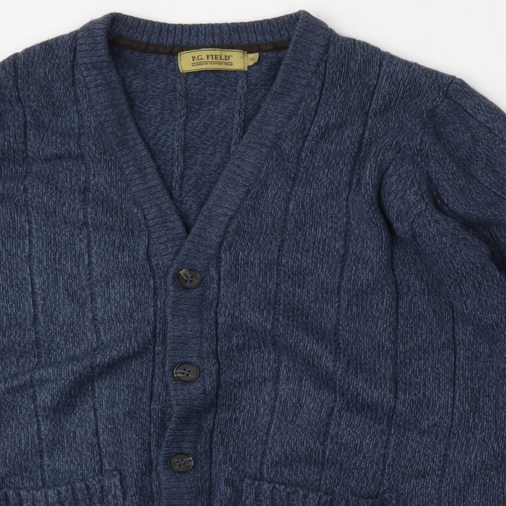 PG Field Mens Blue Round Neck  Acrylic Cardigan Jumper Size M