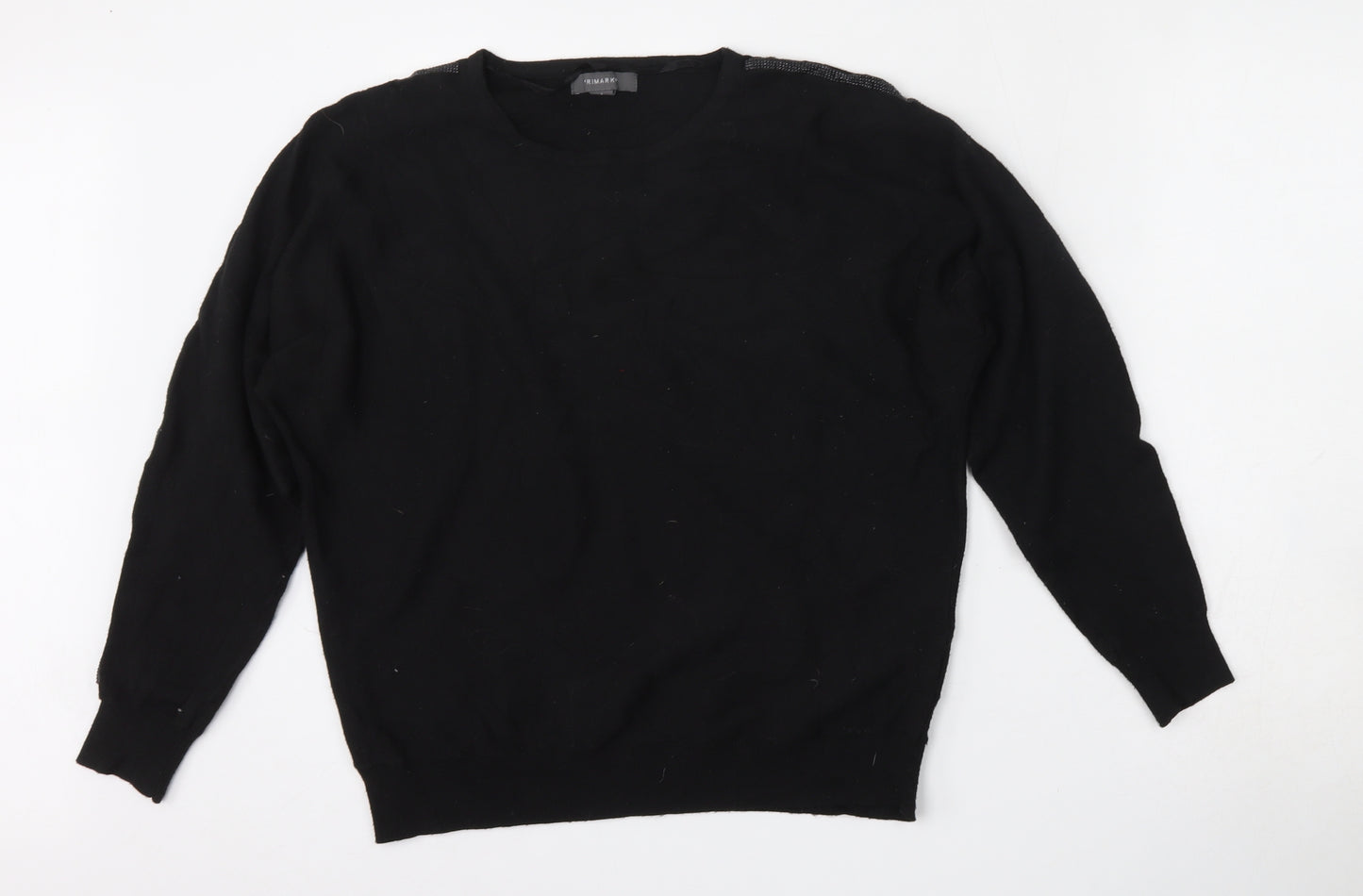 Primark Womens Black Round Neck  Polyester Pullover Jumper Size 14   - Studded arms