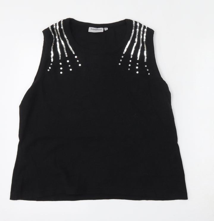 Anonymous Womens Black Round Neck Cotton Vest Jumper Size XL