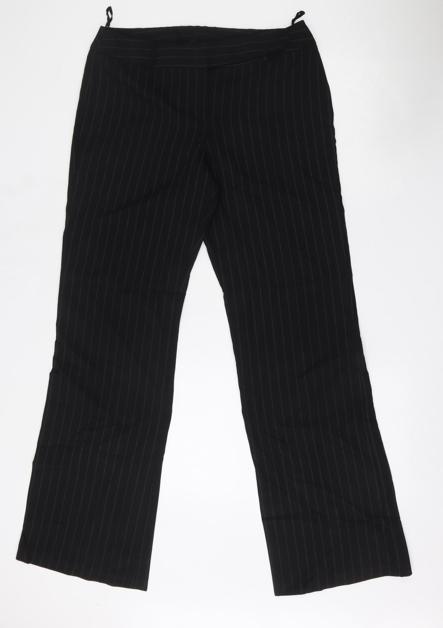 New Look Womens Black Striped Polyester Dress Pants Trousers Size 14 L34 in Regular Hook & Eye