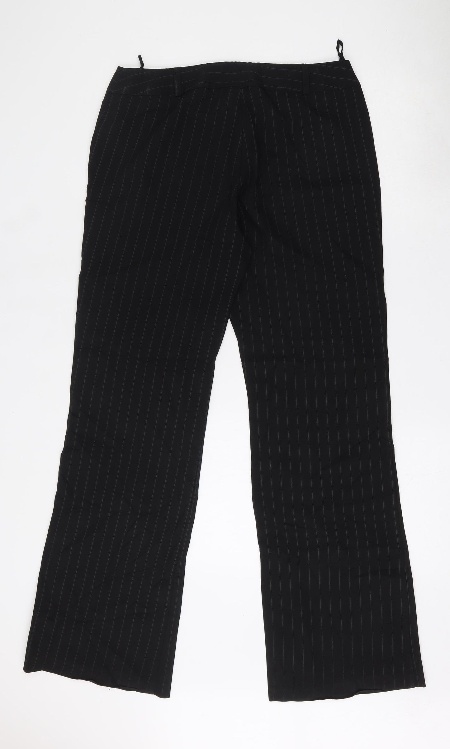 New Look Womens Black Striped Polyester Dress Pants Trousers Size 14 L34 in Regular Hook & Eye