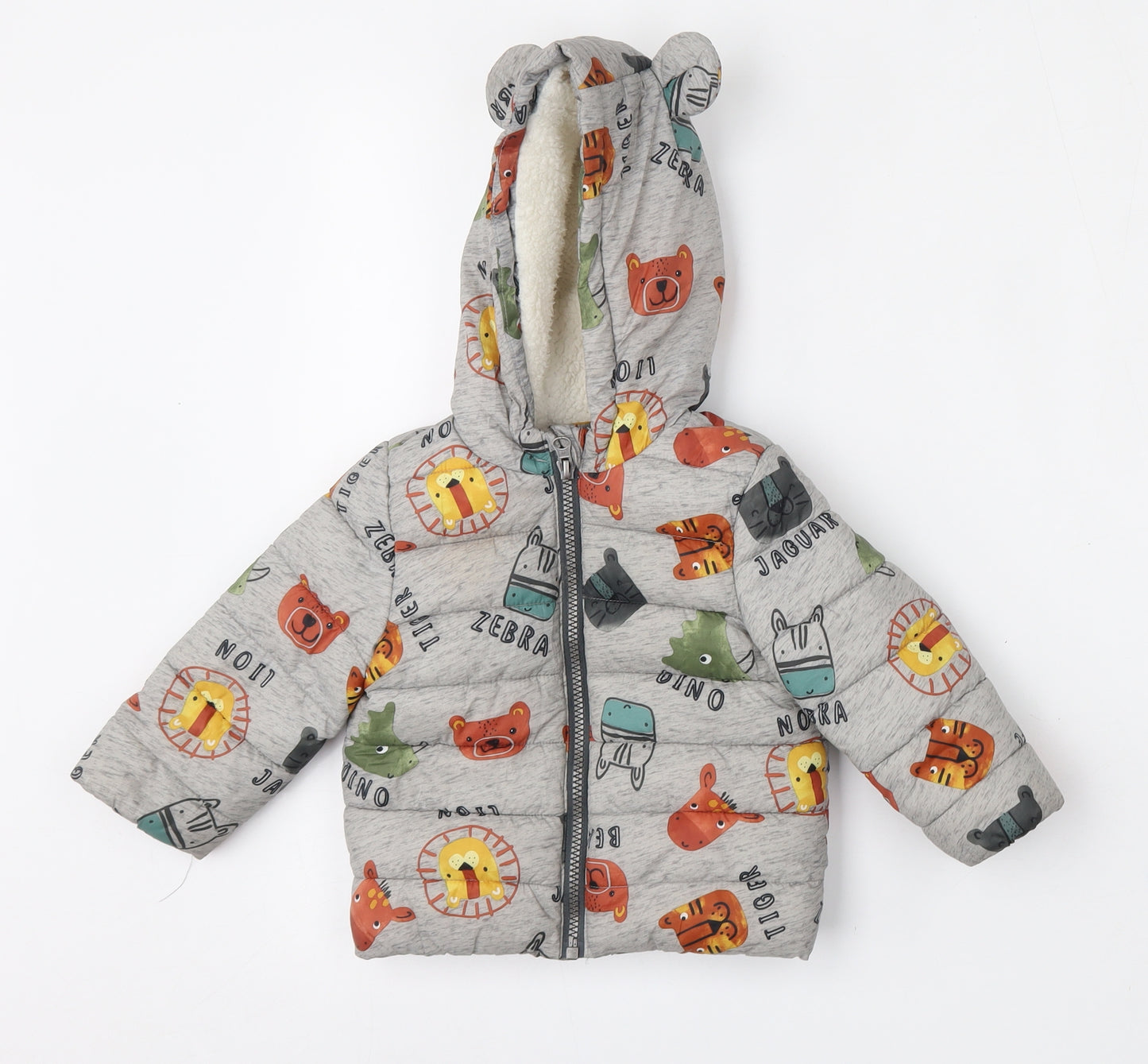 F&F Boys Multicoloured Geometric  Puffer Jacket Coat Size 9-12 Months   Zip