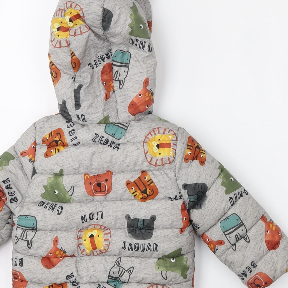 F&F Boys Multicoloured Geometric  Puffer Jacket Coat Size 9-12 Months   Zip