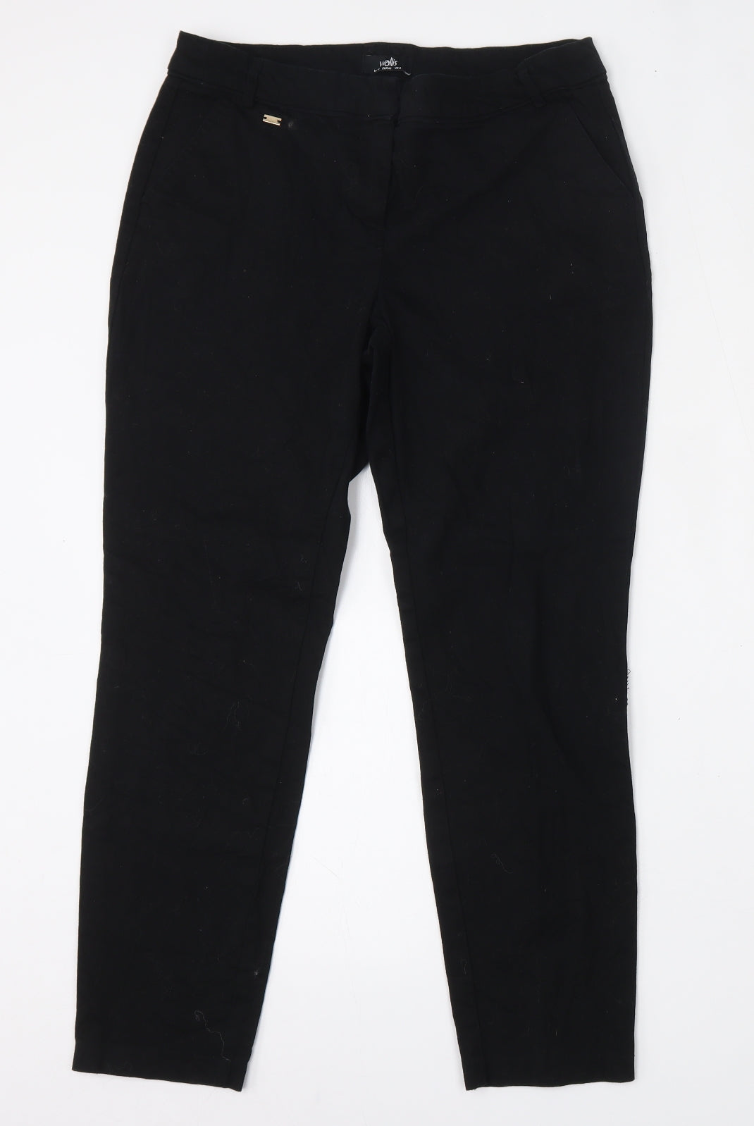 Wallis Womens Black  Cotton Cropped Jeans Size 12 L26 in Regular Hook & Eye