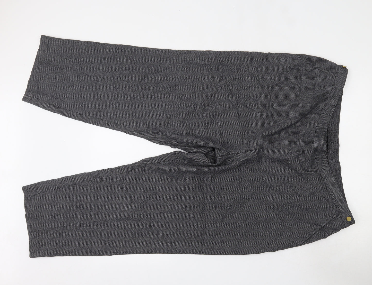 M&S Womens Grey Check Polyester Cropped Trousers Size 22 L26 in Regular