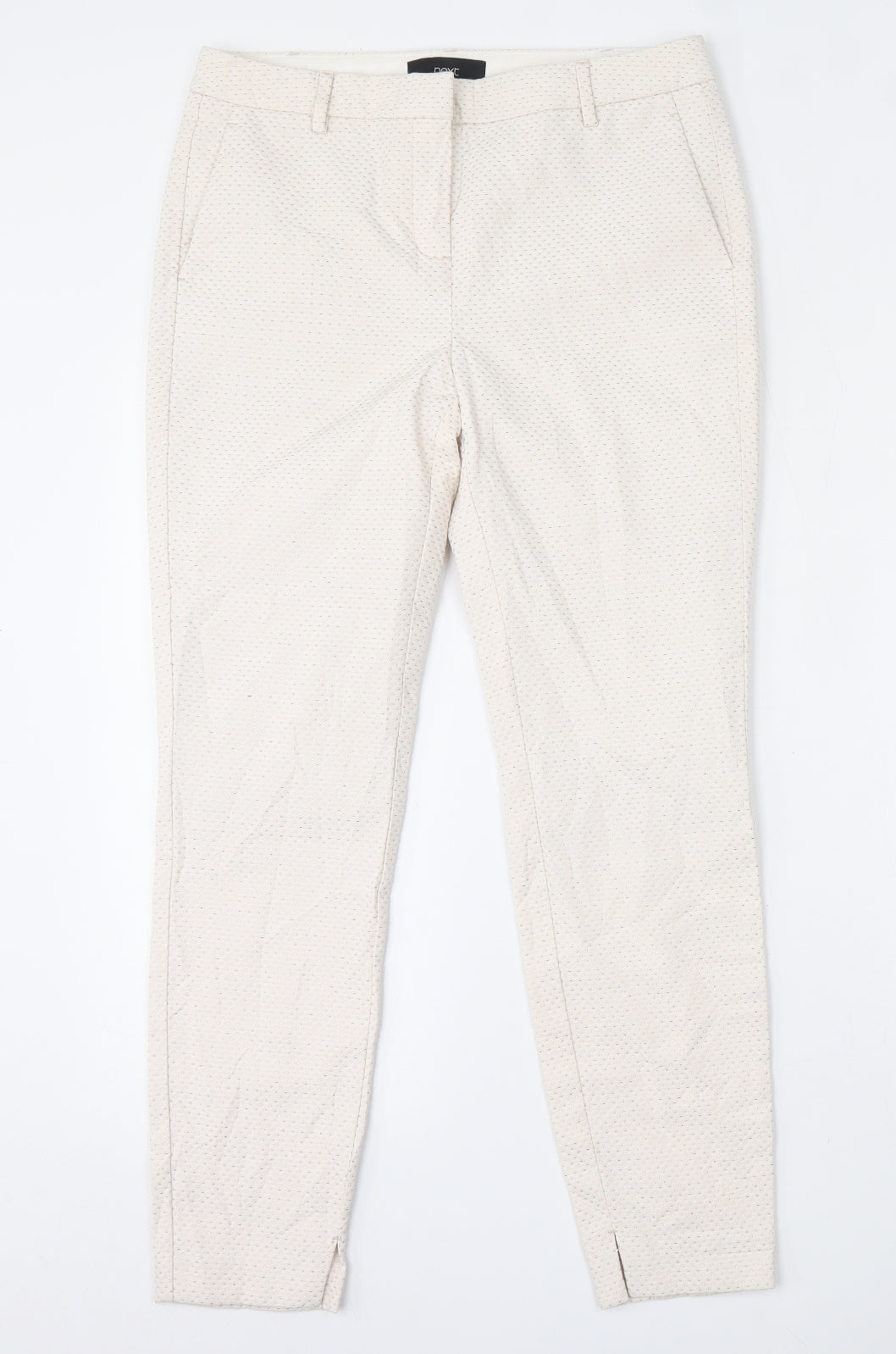 NEXT Womens White Geometric Cotton Cropped Trousers Size 8 L27 in Regular