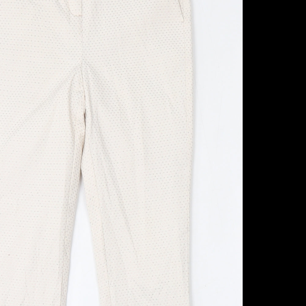 NEXT Womens White Geometric Cotton Cropped Trousers Size 8 L27 in Regular