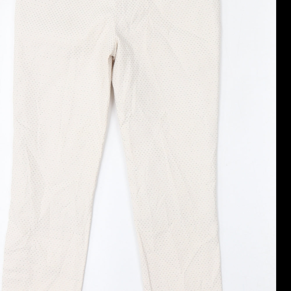 NEXT Womens White Geometric Cotton Cropped Trousers Size 8 L27 in Regular