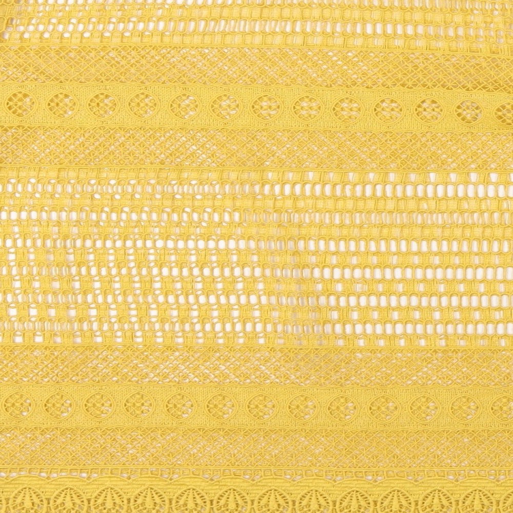 Marks and Spencer Womens Yellow Geometric Polyester Basic T-Shirt Size L Round Neck