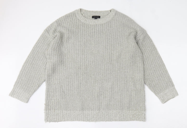 New Look Womens Grey Round Neck  Acrylic Pullover Jumper Size M