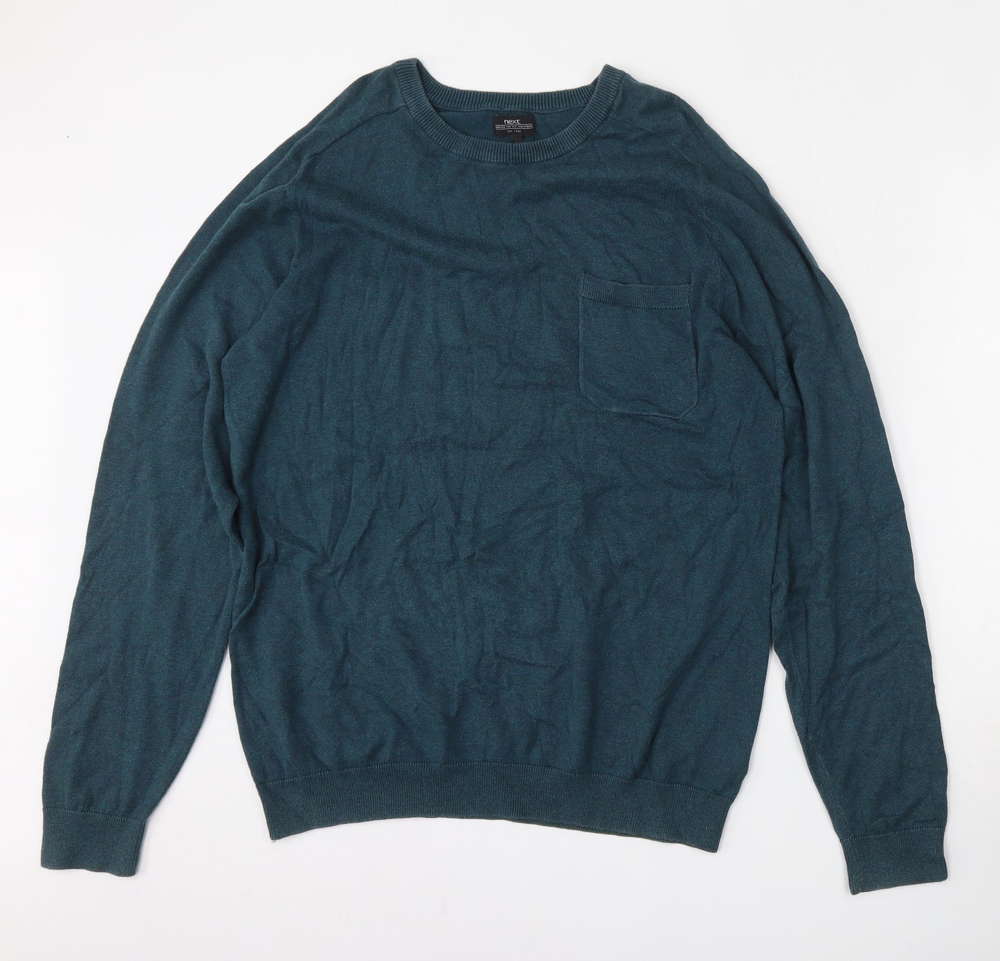 NEXT Mens Green Round Neck  Cotton Pullover Jumper Size L