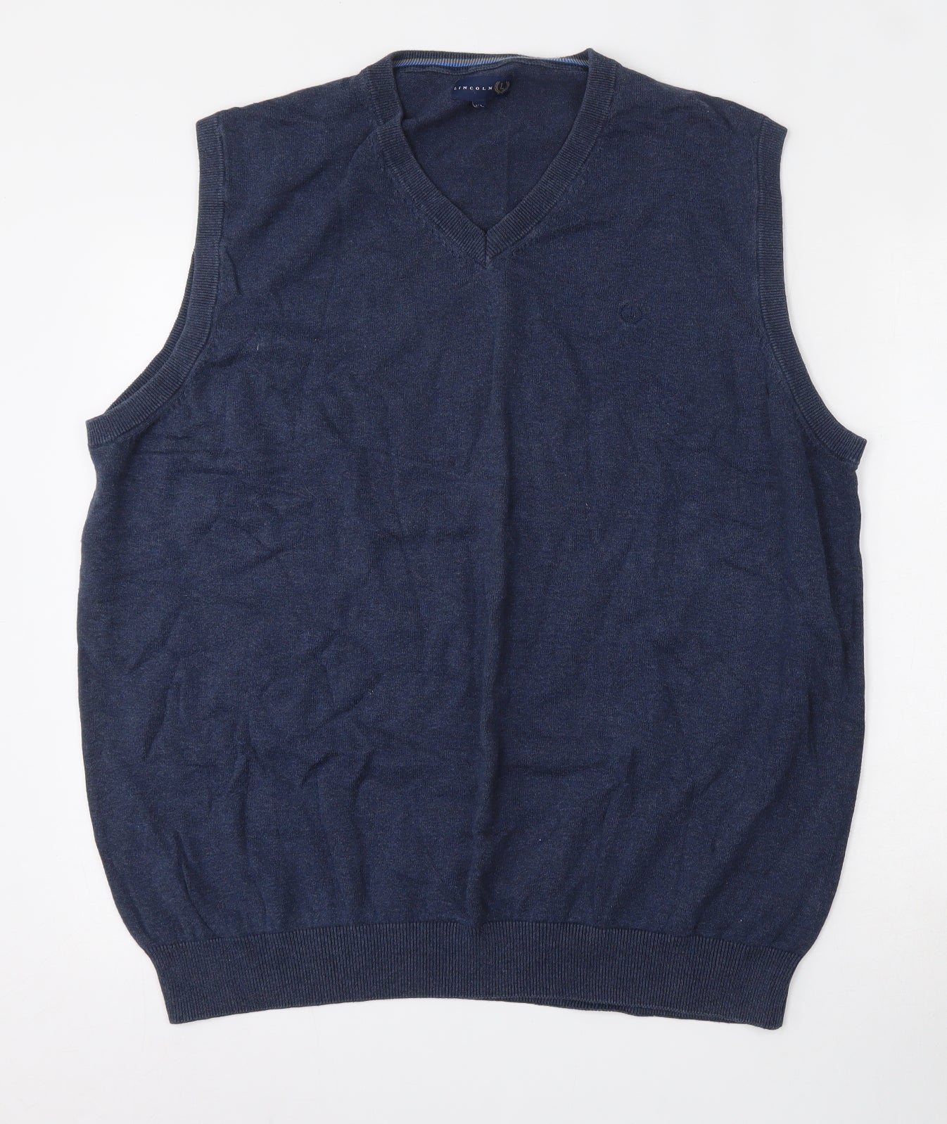 Lincoln Mens Blue V-Neck  Cotton Vest Jumper Size XL
