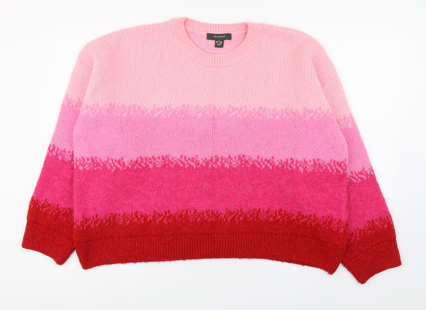 Primark Womens Pink Round Neck Striped Acrylic Pullover Jumper Size XL