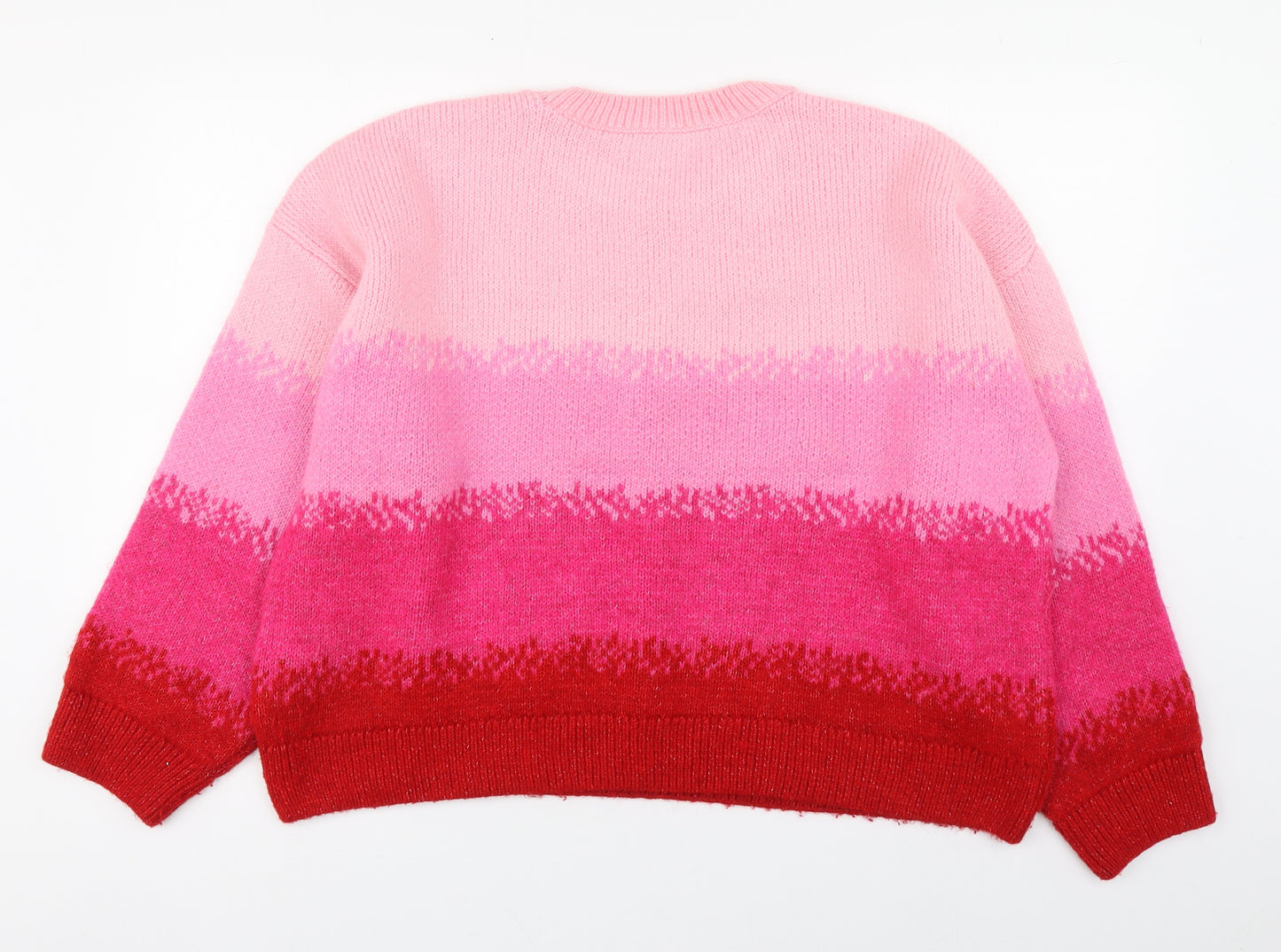Primark Womens Pink Round Neck Striped Acrylic Pullover Jumper Size XL