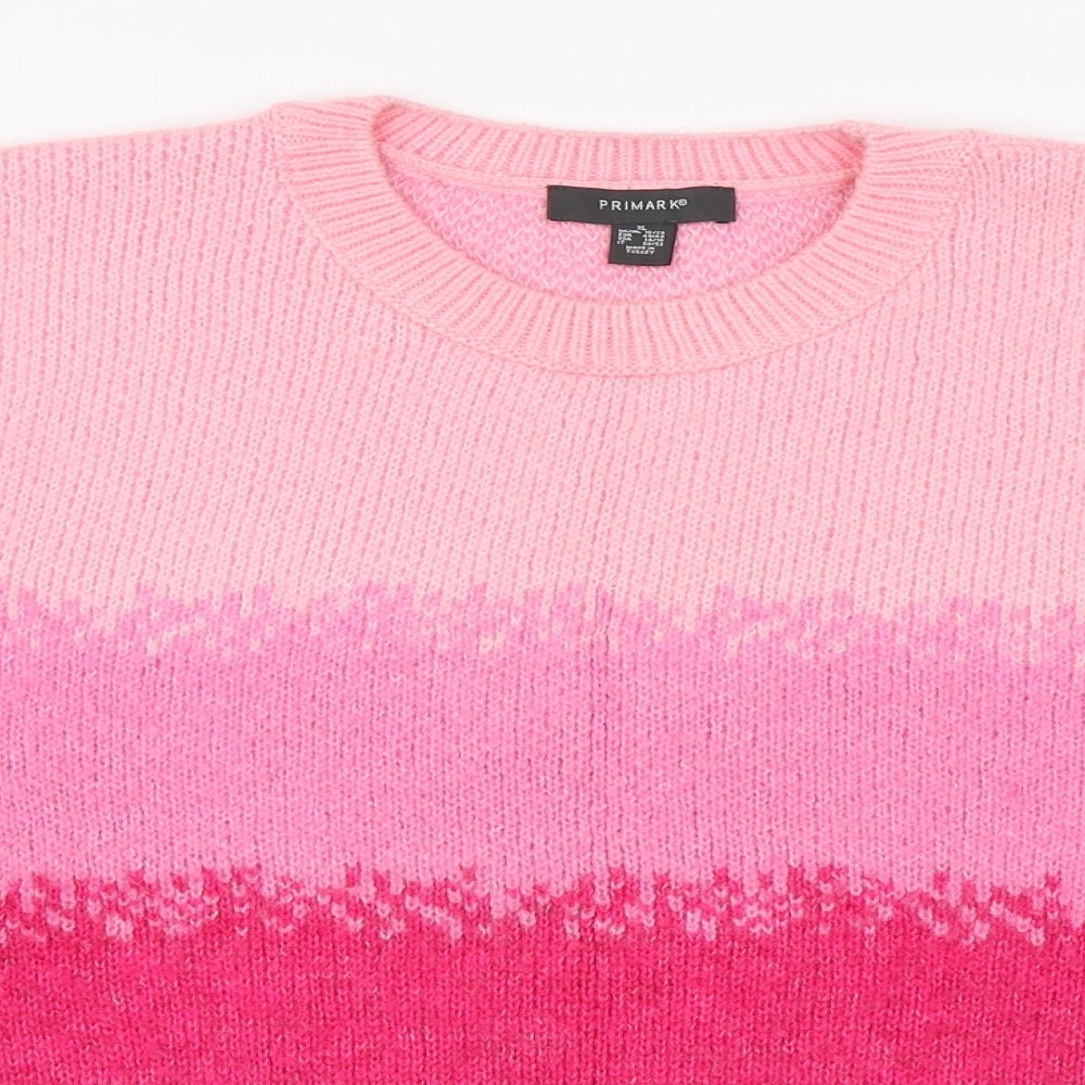 Primark Womens Pink Round Neck Striped Acrylic Pullover Jumper Size XL