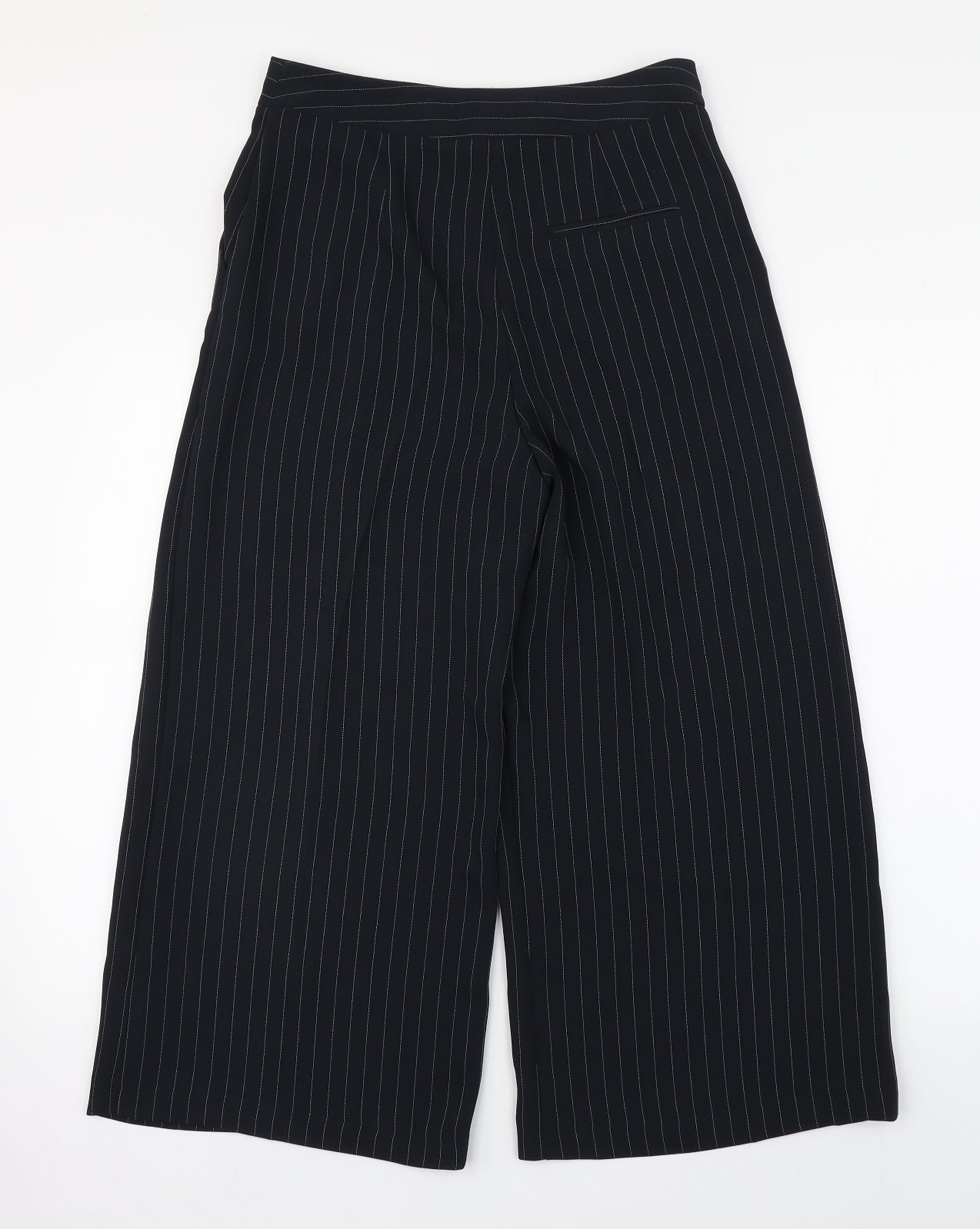 Topshop Womens Black Striped Polyester Trousers  Size 10 L23 in Regular Zip - Cropped