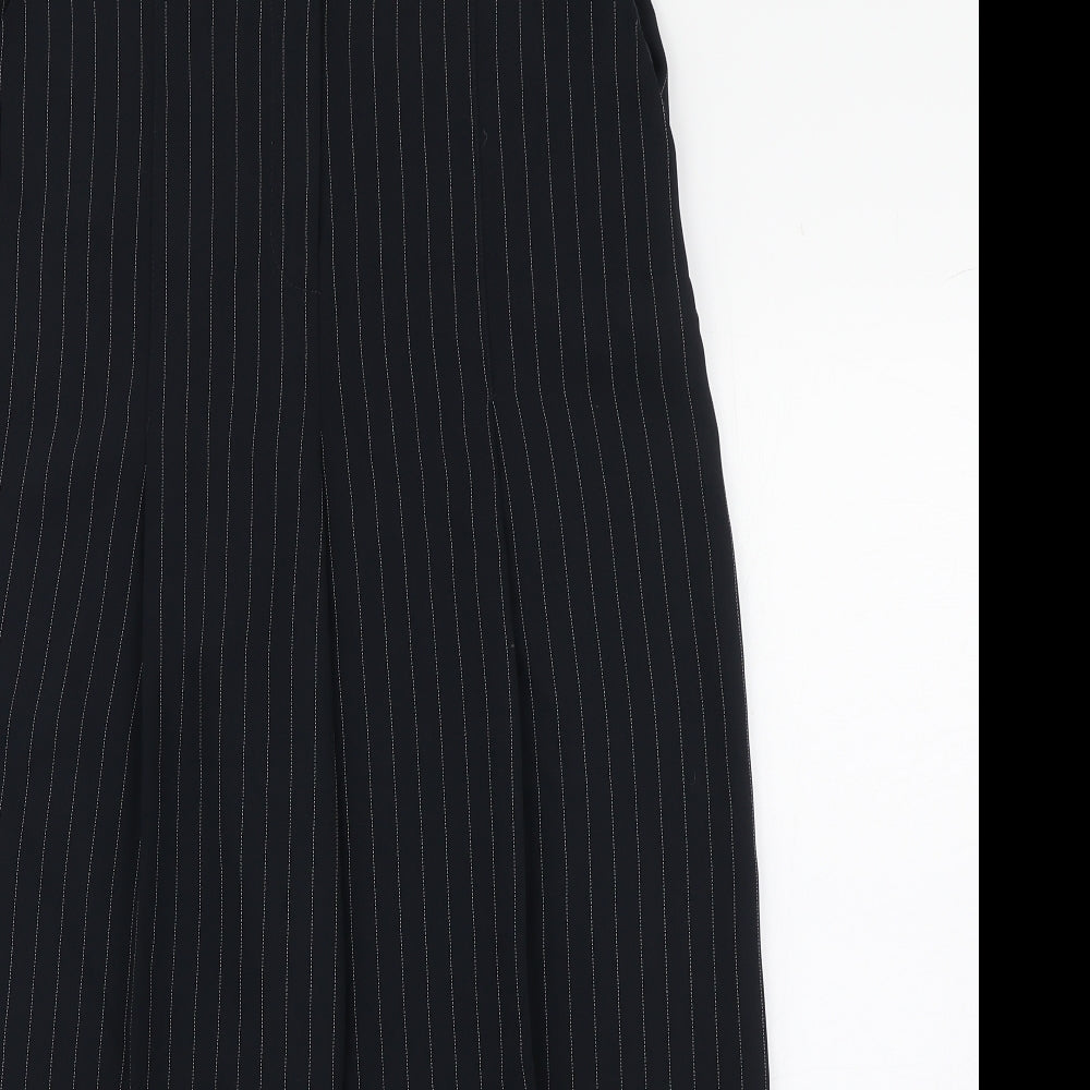 Topshop Womens Black Striped Polyester Trousers  Size 10 L23 in Regular Zip - Cropped