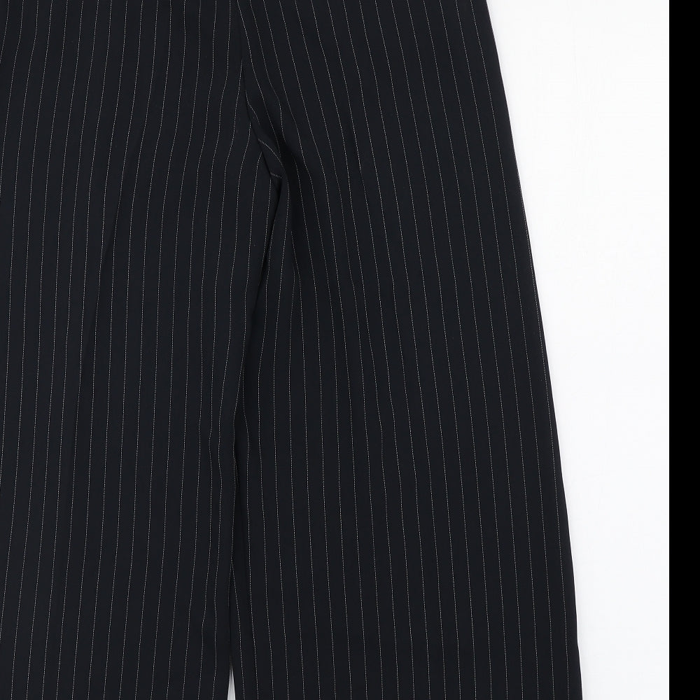 Topshop Womens Black Striped Polyester Trousers  Size 10 L23 in Regular Zip - Cropped