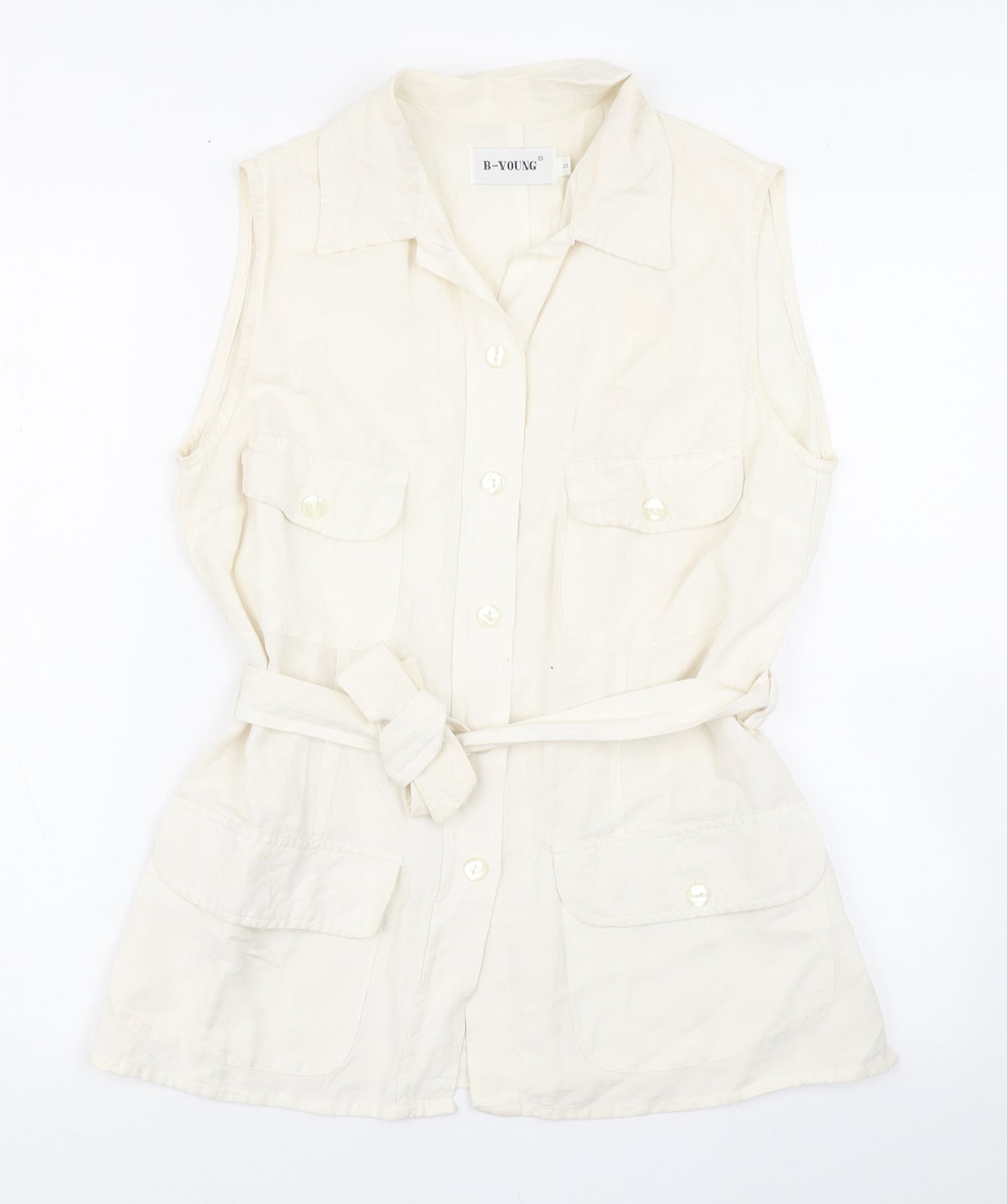 B-Young Womens Ivory  Linen Shirt Dress  Size S  Collared Button