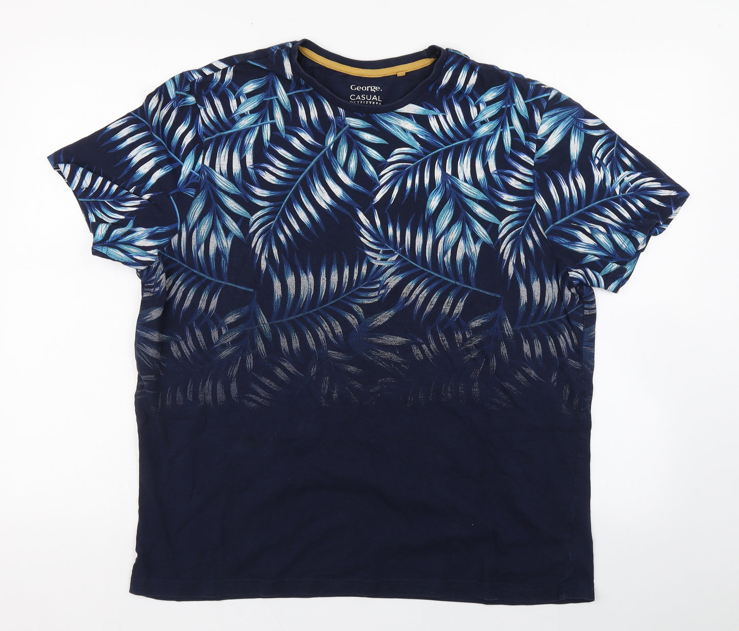 George Mens Blue Floral Cotton  T-Shirt Size L Round Neck