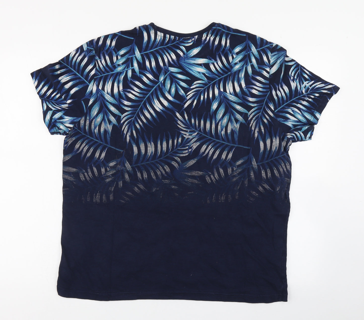 George Mens Blue Floral Cotton  T-Shirt Size L Round Neck