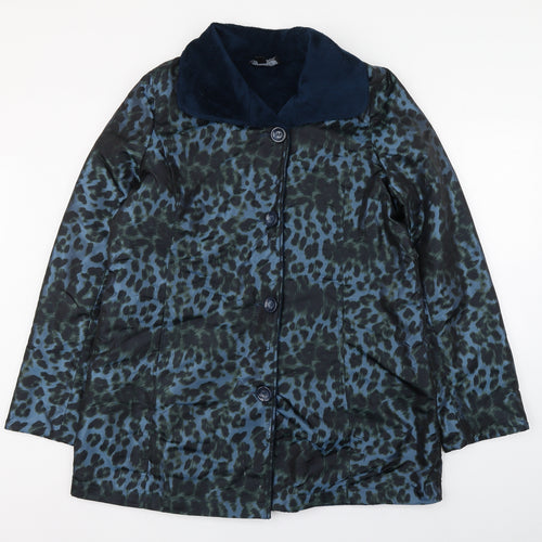 Dennis Basso Womens Blue Animal Print  Overcoat Coat Size M  Button - Reversable