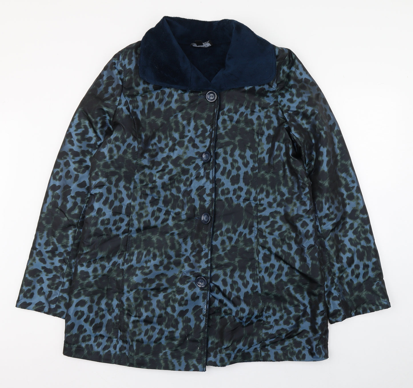 Dennis Basso Womens Blue Animal Print  Overcoat Coat Size M  Button - Reversable