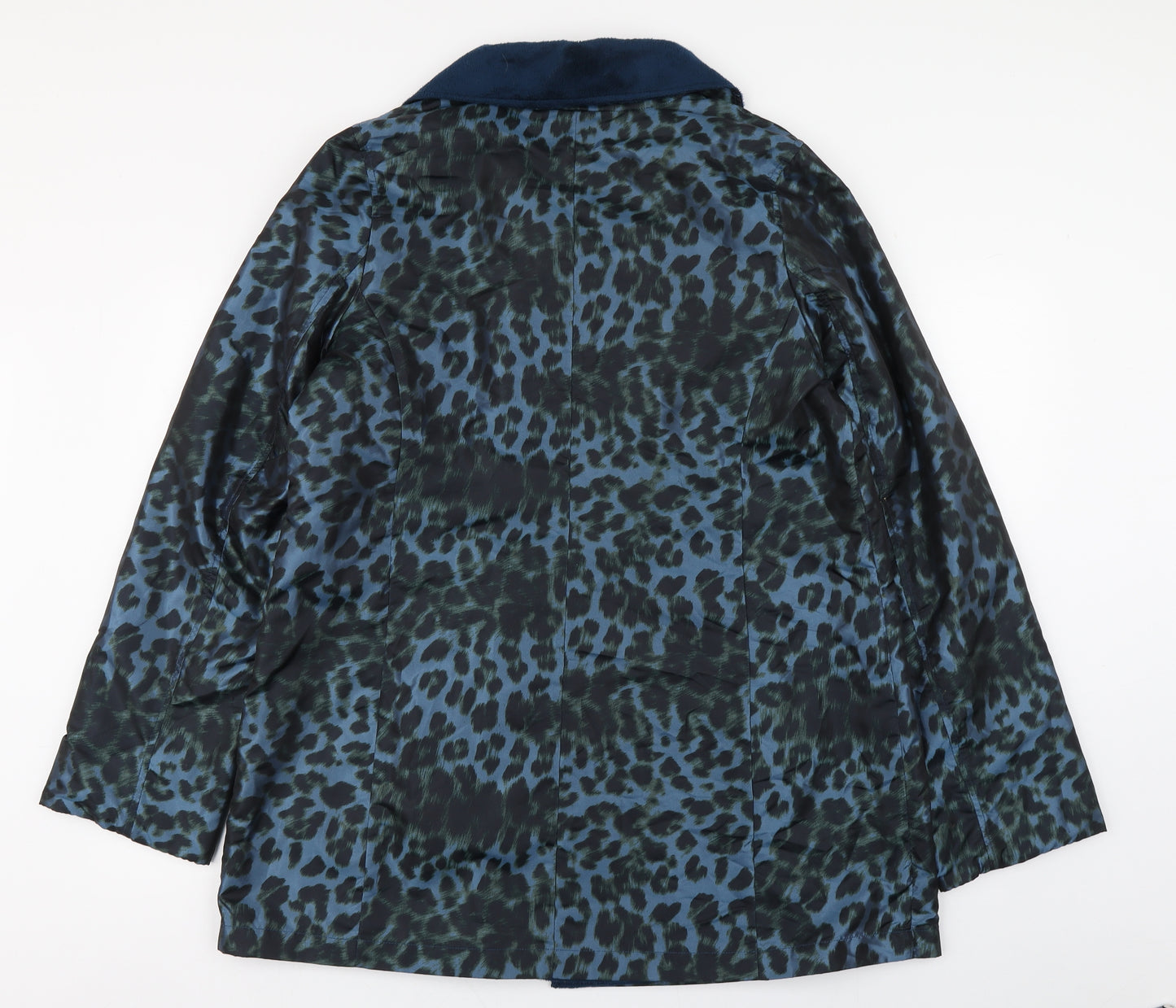 Dennis Basso Womens Blue Animal Print  Overcoat Coat Size M  Button - Reversable