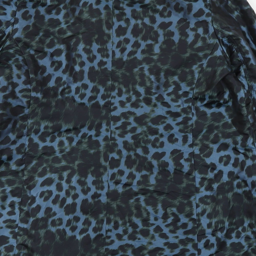 Dennis Basso Womens Blue Animal Print  Overcoat Coat Size M  Button - Reversable