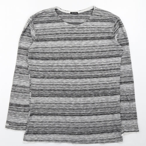 Key Largo Womens Grey Round Neck Striped Polyester Pullover Jumper Size M