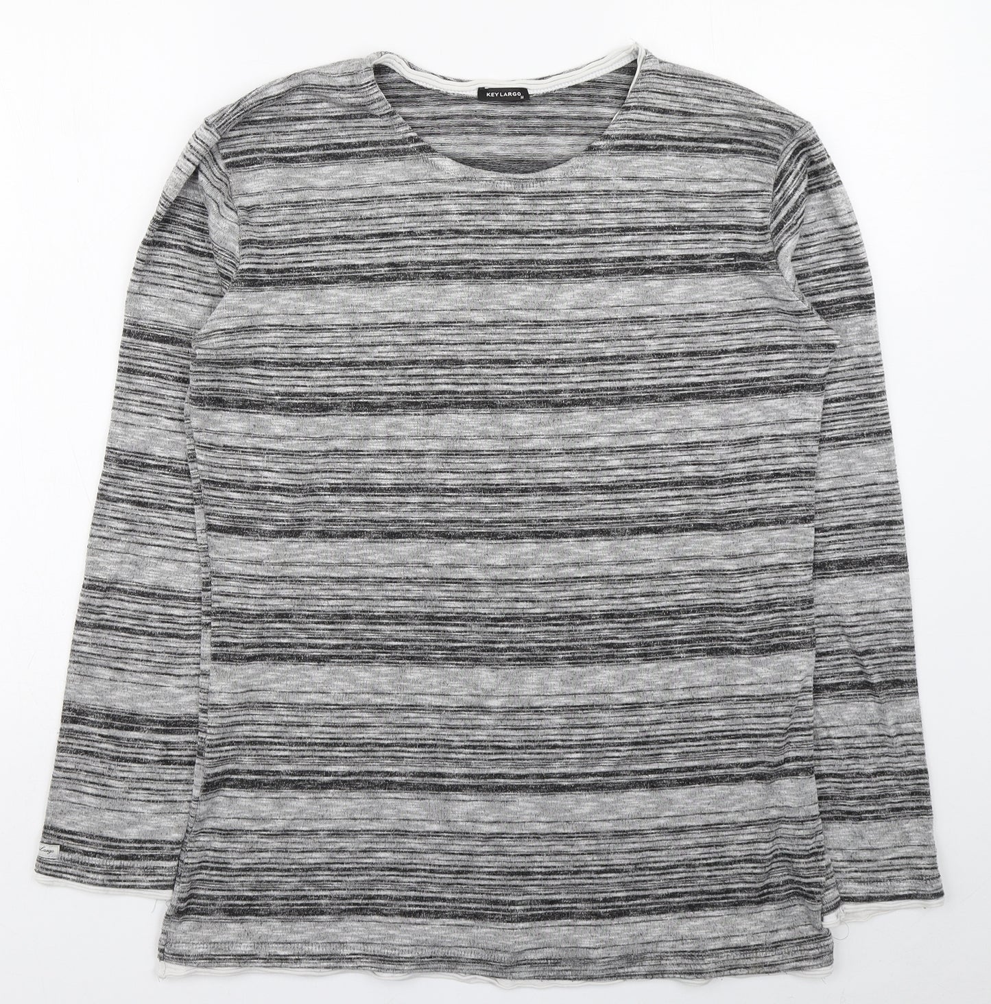 Key Largo Womens Grey Round Neck Striped Polyester Pullover Jumper Size M