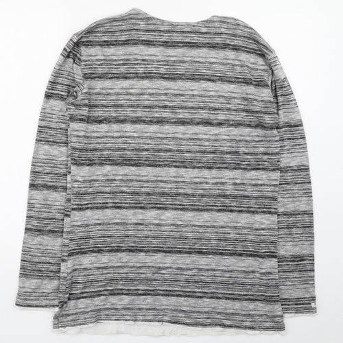 Key Largo Womens Grey Round Neck Striped Polyester Pullover Jumper Size M
