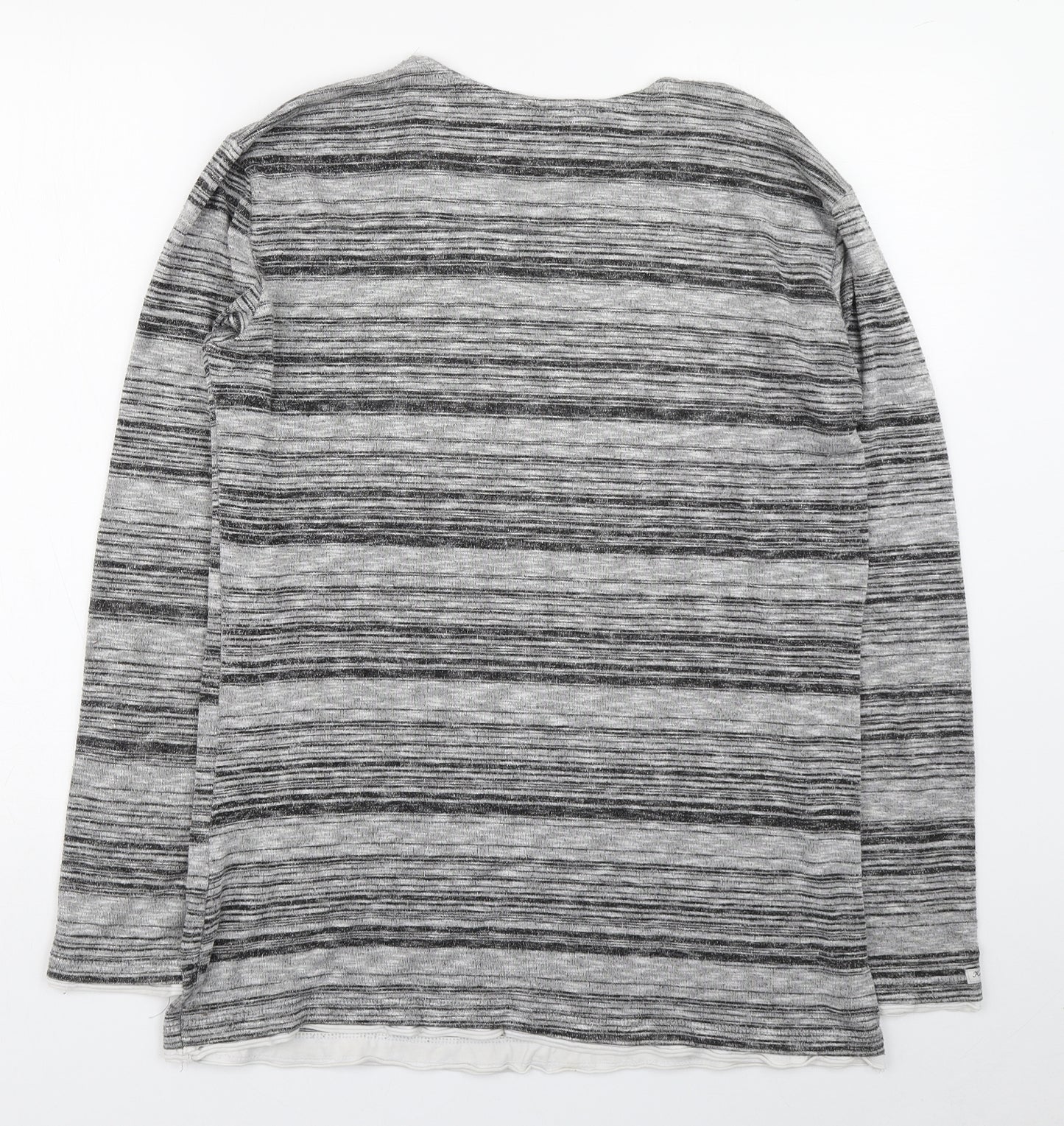 Key Largo Womens Grey Round Neck Striped Polyester Pullover Jumper Size M