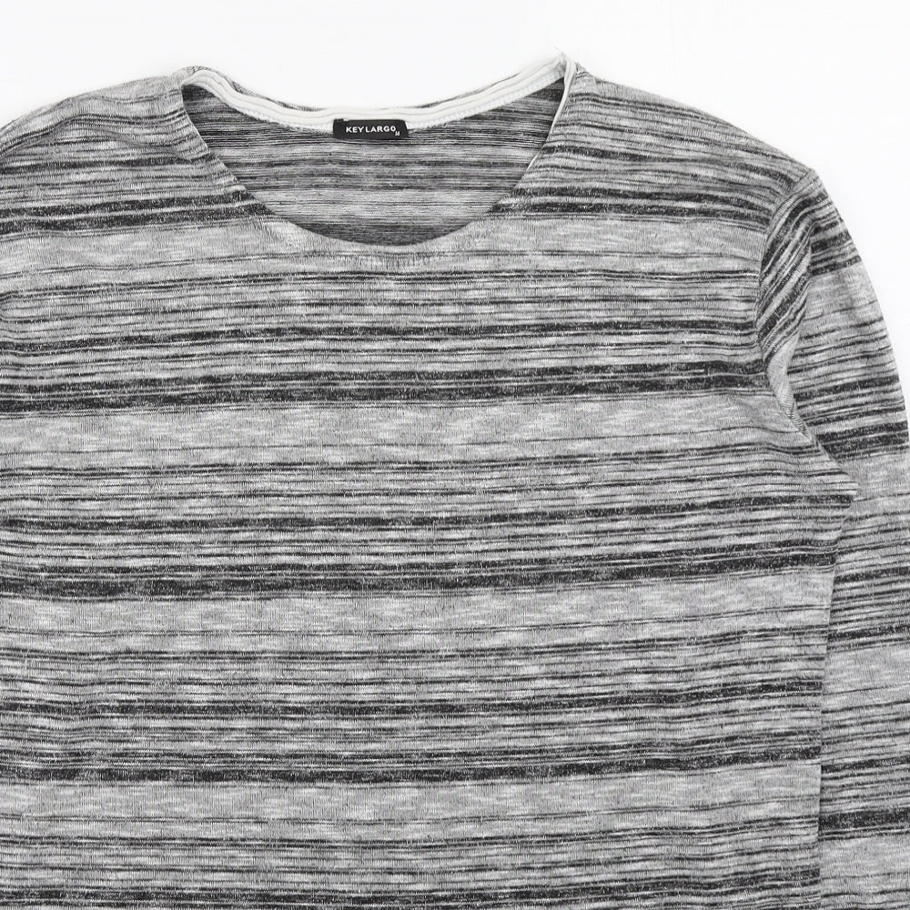 Key Largo Womens Grey Round Neck Striped Polyester Pullover Jumper Size M