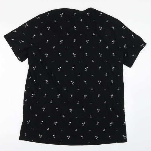 H&M Mens Black Geometric Cotton  T-Shirt Size XL Round Neck