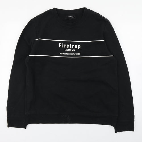 Firetrap Mens Black  Cotton Pullover Sweatshirt Size L