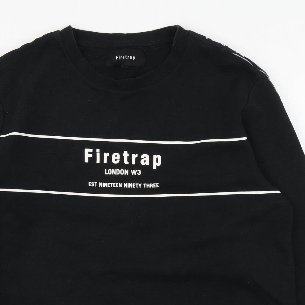 Firetrap Mens Black  Cotton Pullover Sweatshirt Size L