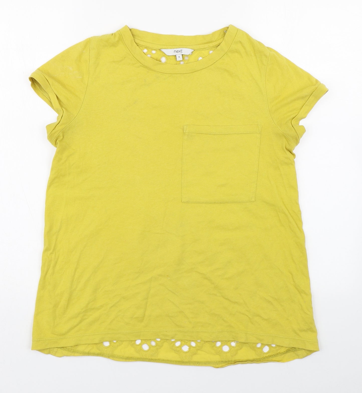 NEXT Womens Yellow  Cotton Basic T-Shirt Size 8 Round Neck