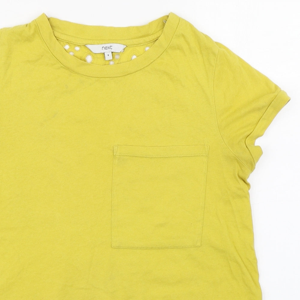 NEXT Womens Yellow  Cotton Basic T-Shirt Size 8 Round Neck