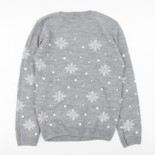 Pure Fashion Womens Grey Round Neck  Acrylic Pullover Jumper Size S   - Christmas