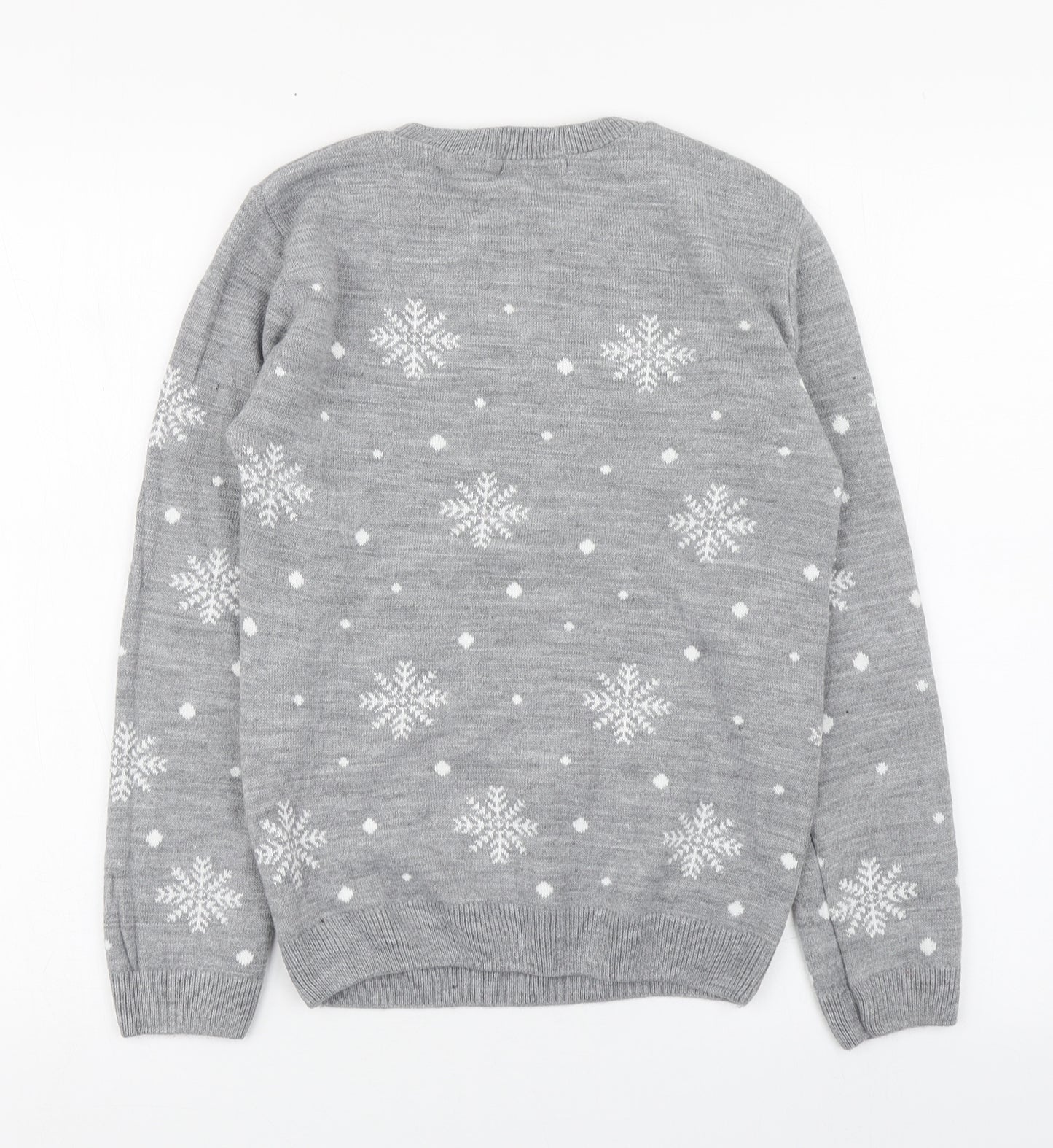 Pure Fashion Womens Grey Round Neck  Acrylic Pullover Jumper Size S   - Christmas