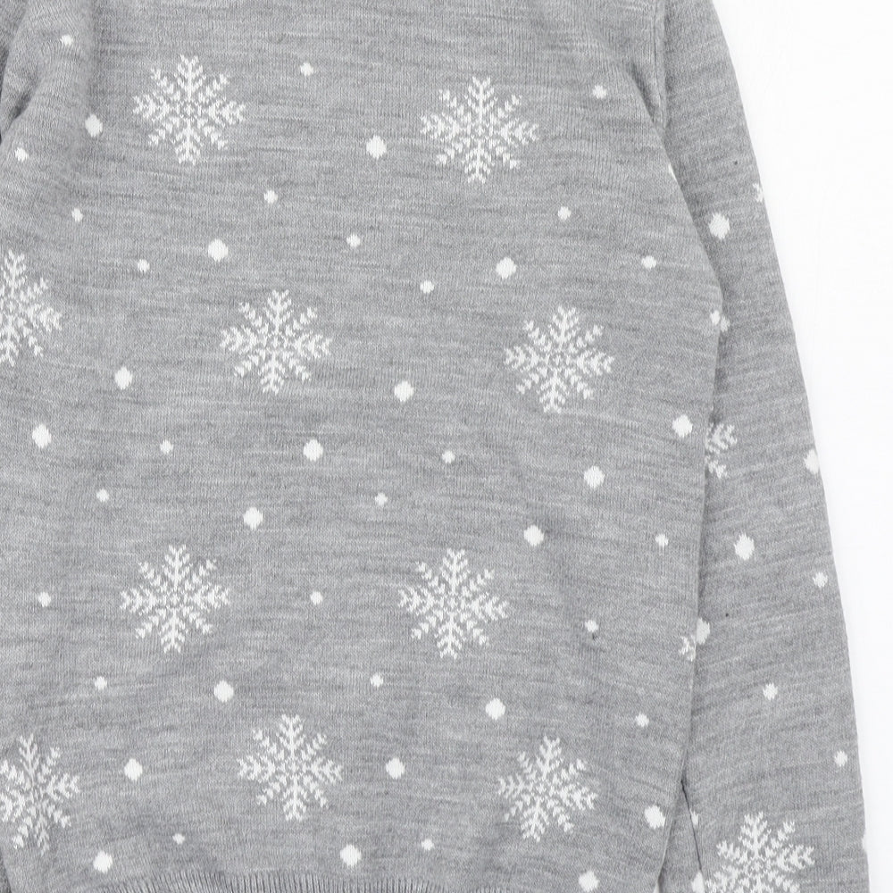 Pure Fashion Womens Grey Round Neck  Acrylic Pullover Jumper Size S   - Christmas