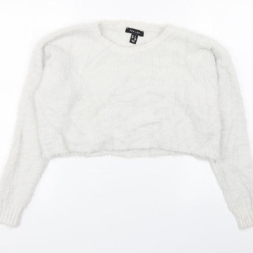 New Look Womens White Round Neck  Nylon Pullover Jumper Size M